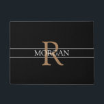 DIY Lt Brown Monogram, White Name, Black & Grey Doormat<br><div class="desc">Personalize this trendy black doormat with Light Brown Monogram and White Name. A simple,  yet elegant design with 2 grey stripes.</div>