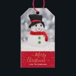 DIY Merry Christmas, Name, Little Snowman, Glitter Gift Tags<br><div class="desc">Say "Merry Christmas With Love" with this cute little snowman with hat and scarf and gold glitter, or use your photo. Personalize your name and message in yellow and white text on deep red box. Back has soft gold toned background and red script text. Hand write recipients name on back....</div>