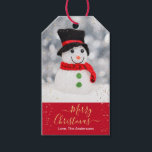 DIY Merry Christmas, Name, Little Snowman, Glitter Gift Tags<br><div class="desc">Say "Merry Christmas With Love" with this cute little snowman with hat and scarf and gold glitter, or use your photo. Personalize your name and message in yellow and white text on deep red box. Back has soft gold toned background and red script text. Hand write recipients name on back....</div>