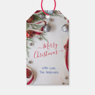 DIY Merry Christmas With Love Red Script/Blue Text Gift Tags