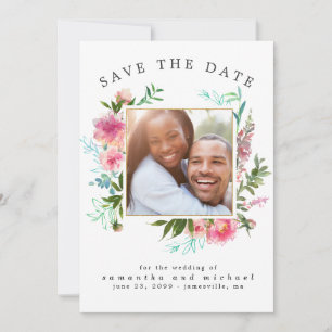 DIY Modern Photo Pink Floral Watercolor Peony Save The Date