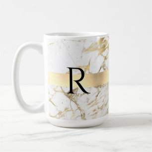  DIY Monogram Black Text, White & Gold Marble Coffee Mug