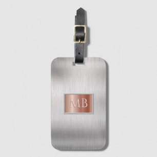 DIY Monogram, Brushed Steel & Rose Gold Metal Luggage Tag
