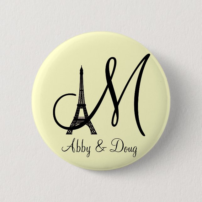 DIY Monogram Eiffel tower design 2 Inch Round Button (Front)