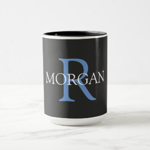 DIY Monogram & Name, Black, Blue & White Mug