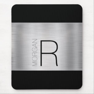 DIY Monogram Name, Black Gray, Brushed Silver, Vs3 Mouse Pad