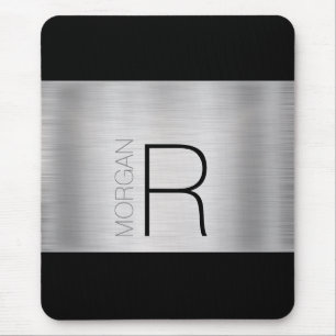 DIY Monogram Name, Black Grey, Brushed Silver, Vs3 Mouse Pad