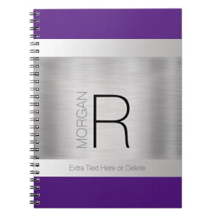 DIY Monogram Name Black Grey Purple Brushed Silver Notebook