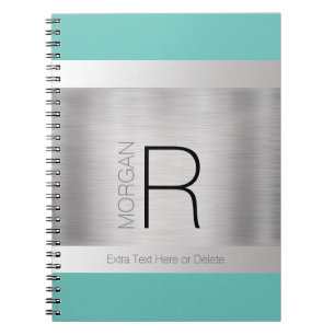 DIY Monogram Name Black Grey Teal, Brushed Silver Notebook