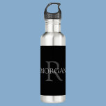 DIY Monogram & Name, Classic Black, Grey Text 710 Ml Water Bottle<br><div class="desc">Personalize with your Monogram and Name In Grey Text. This simple Classic Black Design can also be used to promote your Company Name.</div>