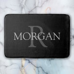 DIY Monogram & Name, Classic Black with Grey Text Bath Mat<br><div class="desc">Personalize with your Monogram and Name In Grey Text. This simple Classic Black Design is sure to get attention.</div>