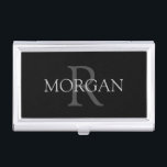 DIY Monogram & Name, Classic Black with Grey Text Business Card Holder<br><div class="desc">Personalize with your Monogram and Name In Grey Text. This simple Classic Design is sure to get attention</div>