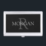 DIY Monogram & Name, Classic Black with Grey Text Business Card Holder<br><div class="desc">Personalize with your Monogram and Name In Grey Text. This simple Classic Design is sure to get attention</div>