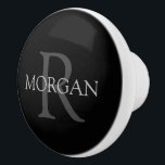 DIY Monogram & Name, Classic Black with Grey Text Ceramic Knob<br><div class="desc">Personalize with your Monogram and Name In Grey Text. This simple Classic Black Design can also be used to promote your Company Name.</div>