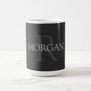 DIY Monogram & Name, Classic Black With Grey Text Coffee Mug