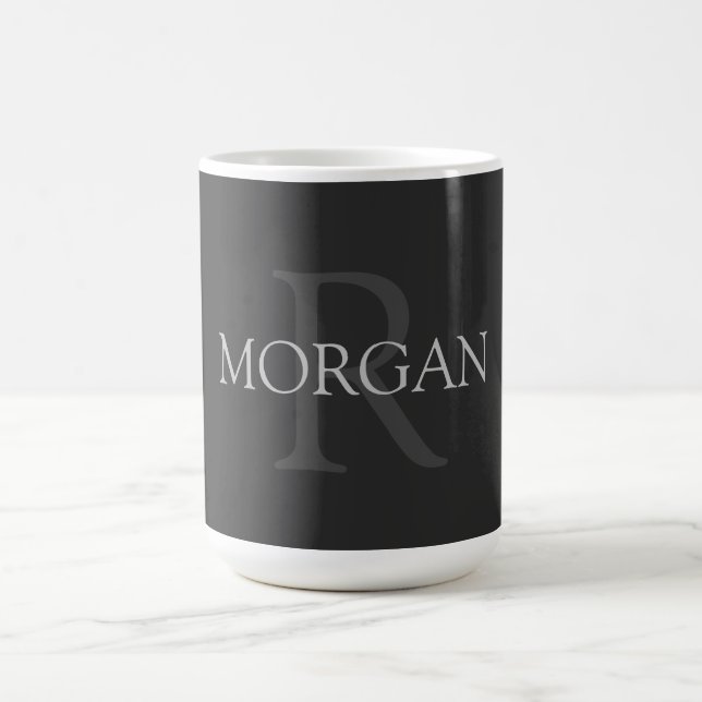 DIY Monogram & Name, Classic Black With Grey Text Coffee Mug (Center)