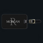 DIY Monogram & Name, Classic Black with Grey Text  Luggage Tag<br><div class="desc">Personalize with grey Monogram and white Name on black background.</div>