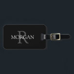 DIY Monogram & Name, Classic Black with Grey Text  Luggage Tag<br><div class="desc">Personalize with grey Monogram and white Name on black background.</div>