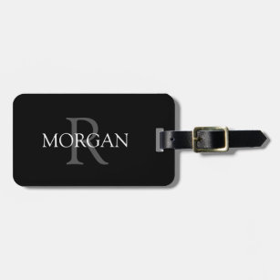 DIY Monogram & Name, Classic Black with Grey Text  Luggage Tag