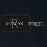 DIY Monogram & Name, Classic Black with Grey Text  Luggage Tag<br><div class="desc">Personalize with grey Monogram and white Name on black background.</div>