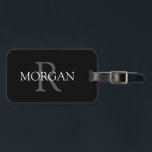 DIY Monogram & Name, Classic Black with Grey Text  Luggage Tag<br><div class="desc">Personalize with grey Monogram and white Name on black background.</div>