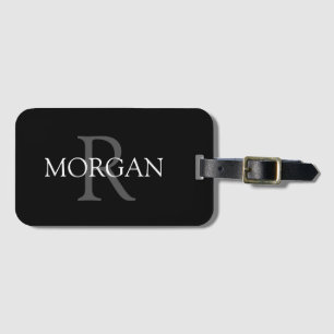 DIY Monogram & Name, Classic Black with Grey Text  Luggage Tag