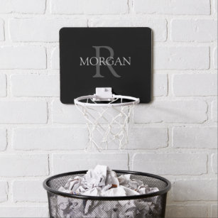 DIY Monogram & Name, Classic Black with Grey Text Mini Basketball Hoop