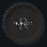 DIY Monogram & Name, Classic Black with Grey Text Paper Plate<br><div class="desc">Personalize with your Monogram and Name In Grey Text. This simple Classic Design is sure to get attention.</div>