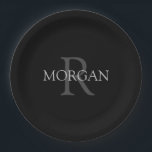 DIY Monogram & Name, Classic Black with Grey Text Paper Plate<br><div class="desc">Personalize with your Monogram and Name In Grey Text. This simple Classic Design is sure to get attention.</div>