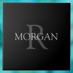 DIY Monogram & Name, Classic Black with Grey Text Tile<br><div class="desc">Personalize with your Monogram and Name In Grey Text. This simple Classic Design is sure to get attention. Can also be used to promote your Company Name.</div>
