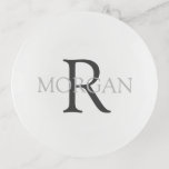 DIY Monogram & Name, Classic White with Grey Text Trinket Trays<br><div class="desc">Personalize with your Monogram and Name In Grey Text with white background. This simple Classic Design is sure to get attention.</div>