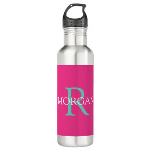 DIY Monogram & Name, Fuchsia, Teal and White 710 Ml Water Bottle