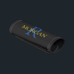 DIY Monogram & Name, Gold & Deep Blue on Black Luggage Handle Wrap<br><div class="desc">Personalize your Monogram and Name In Gold and Deep Blue on Black background.</div>