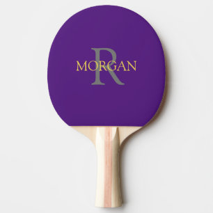 DIY Monogram & Name Gold & Grey Text, Royal Purple Ping Pong Paddle