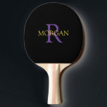 DIY Monogram & Name, Gold & Purple Text, Black Ping Pong Paddle<br><div class="desc">Personalize with your Monogram and Name In Gold and Purple Text. This simple Classic Black Design can also be used to promote your Company Name.</div>