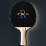 DIY Monogram & Name, Gold & Purple Text, Black Ping Pong Paddle<br><div class="desc">Personalize with your Monogram and Name In Gold and Purple Text. This simple Classic Black Design can also be used to promote your Company Name.</div>