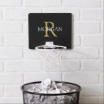 DIY Monogram & Name, Gold & White on Black Mini Basketball Hoop<br><div class="desc">Personalize with your Monogram and Name In Gold and White Text on this simple Classic Black Design.</div>