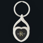 DIY Monogram & Name, Gold &White Text, Black Keychain<br><div class="desc">Personalize with your Monogram and Name In Gold and White Text. This simple Classic Black Design will get attention.</div>