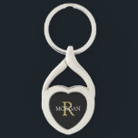 DIY Monogram & Name, Gold &White Text, Black Keychain<br><div class="desc">Personalize with your Monogram and Name In Gold and White Text. This simple Classic Black Design will get attention.</div>