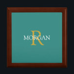 DIY Monogram & Name, Gold/White Text, Dark Teal Gift Box<br><div class="desc">Personalize with your Monogram and Name In Gold and White Text on Dark Teal background. This simple Classic Design is sure to get attention.</div>