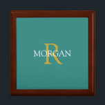 DIY Monogram & Name, Gold/White Text, Dark Teal Gift Box<br><div class="desc">Personalize with your Monogram and Name In Gold and White Text on Dark Teal background. This simple Classic Design is sure to get attention.</div>