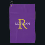 DIY Monogram & Name, Gold/White Text, Royal Purple Golf Towel<br><div class="desc">Personalize with your monogram and name in gold and white text on a royal purple background. This stylish and trendy classic design makes a great gift for him or her.</div>