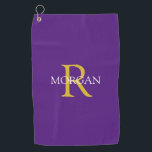 DIY Monogram & Name, Gold/White Text, Royal Purple Golf Towel<br><div class="desc">Personalize with your monogram and name in gold and white text on a royal purple background. This stylish and trendy classic design makes a great gift for him or her.</div>