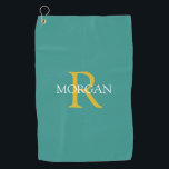 DIY Monogram & Name, Gold & White Text, Teal Golf Towel<br><div class="desc">Personalize with your monogram and name in gold and white text on a teal background. This stylish and trendy classic design makes a great gift for him or her.</div>