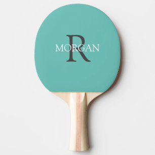 DIY Monogram & Name, Grey & White Text, Teal Ping Pong Paddle