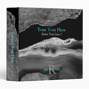 DIY Monogram & Name, Info, Bk/Wh Agate, Gold Teal Binder