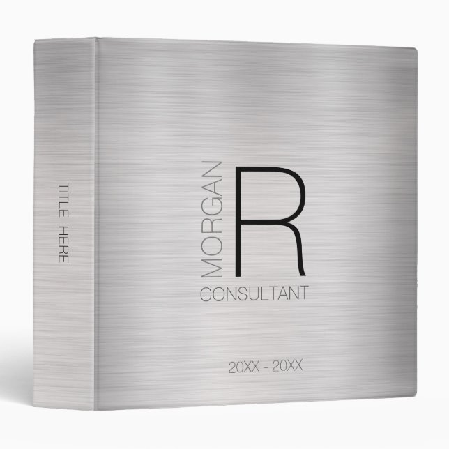 DIY Monogram Name Profession Date, Blk Grey Silver Binder (Front/Spine)