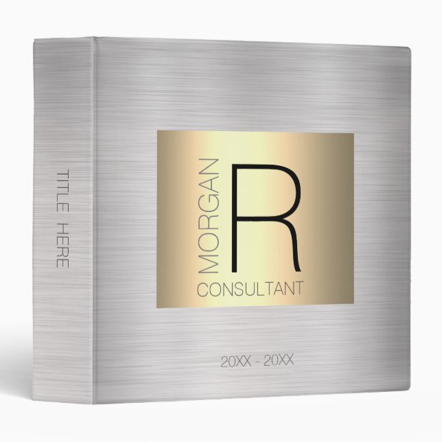 DIY Monogram Name Profession Date Yel. Gold Silver Binder (Front/Spine)