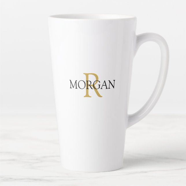 DIY Monogram & Name, Simple Design, Gold & Black Latte Mug (Right)