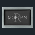 DIY Monogram & Name, Trendy Black with Grey Text Belt Buckle<br><div class="desc">Personalize with your Monogram and Name In Grey Text. This simple Classic Design is sure to get attention.</div>